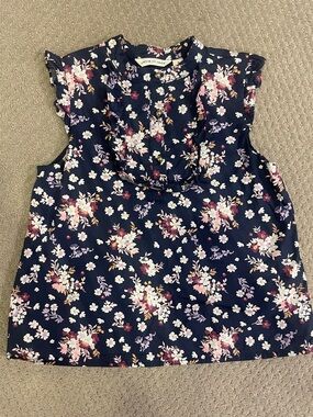 Janie and Jack Navy Floral Ruffle Front Blouse